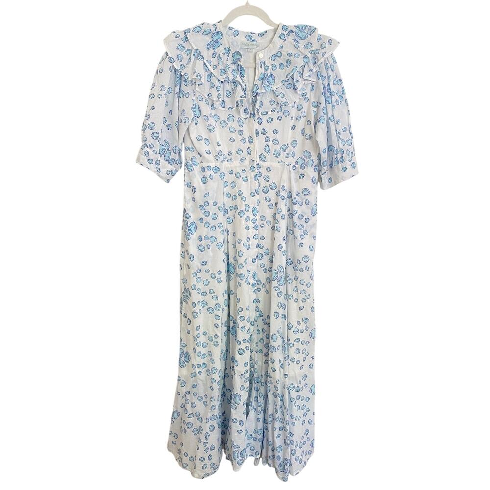Julia India Amory JA Ruffle Shirt Maxi Dress Blue Shell Puff Sleeve Tuckernuck S - Picture 5 of 11